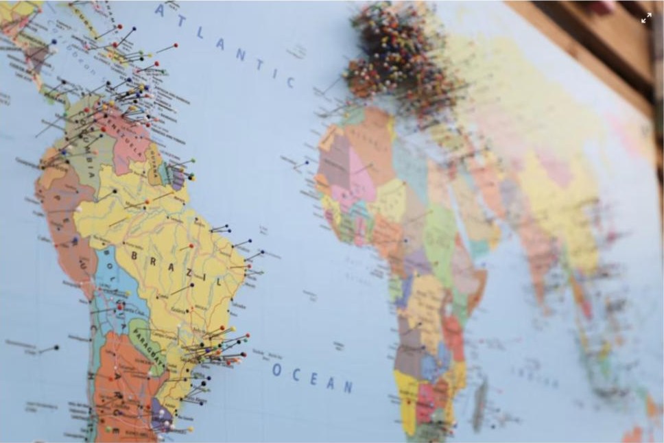 World map marking international markets
